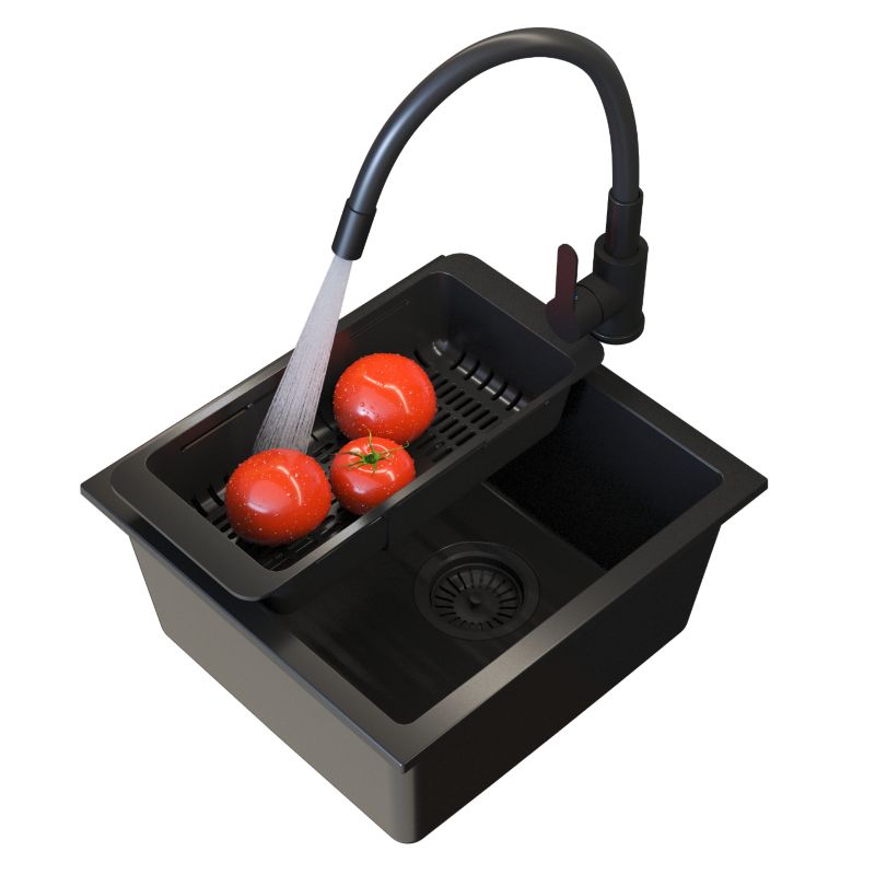 Zlewozmywak granitowy podwieszany Granitan Czarny Nano Zestaw Zlew bateria syfon 1 szt.