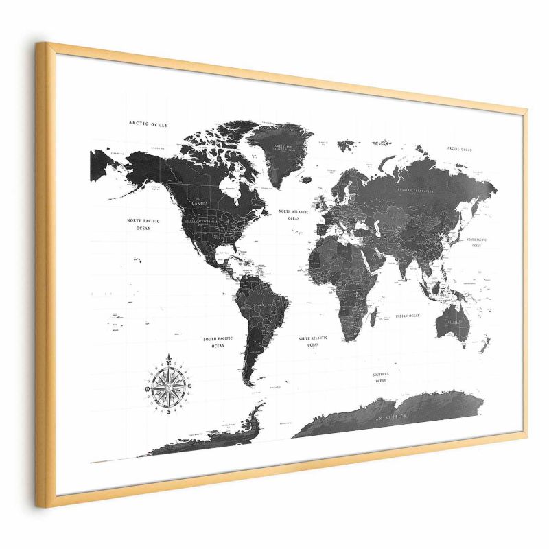 Plakat Artgeist Monochromatyczna mapa 30x21 cm z ramą złotą 1 szt