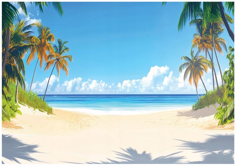 Fototapeta 3D Plaża Morze Palmy WALLARENA 350x250 cm Tapeta Do Sypialni Salonu Na Flizelinie 1 szt.