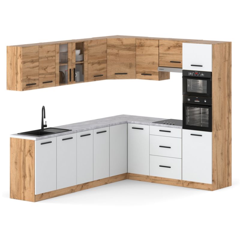 Zestaw Kuchenny Hurtownia-Mebli Z Blatem Kuchnia Marra Narozna 460cm Dąb Wotan Dąb Wotan/Biały Mat 460x47x145 cm 1szt.