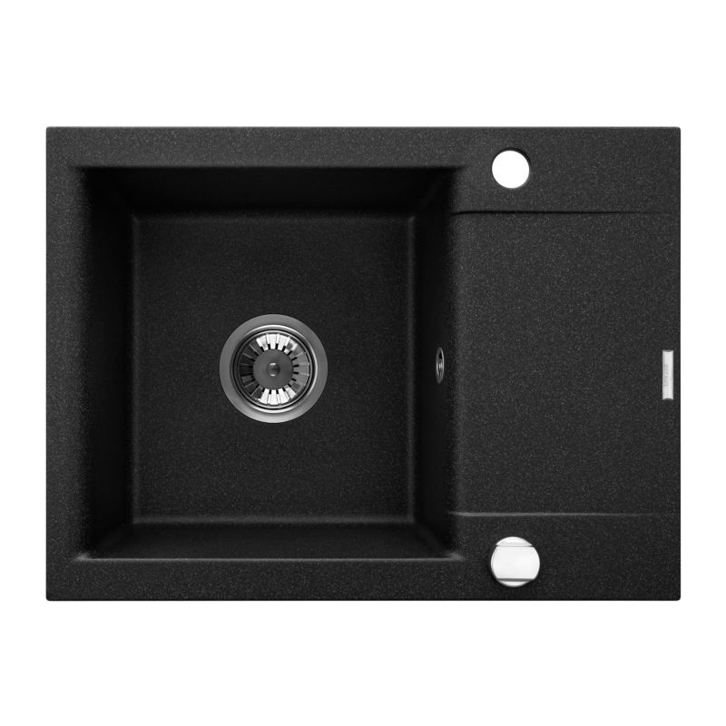 Zlewozmywak granitowy jednokomorowy Invena Tesalia z krótkim ociekaczem TESALIA czarny nakrapiany/chrom 1 szt.