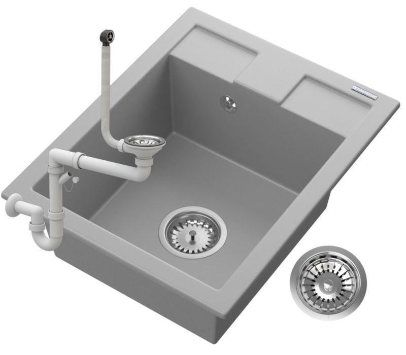 Zlewozmywak Granitowy Jednokomorowy Granitan Samos Szary Zestaw Zlew Syfon 1 kpl.