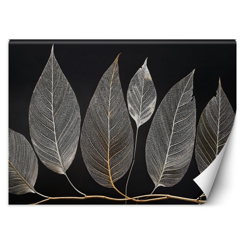 Fototapeta Feeby Minimalizm Liscie Gałązka Glamour Srebrny 150x105 1 szt