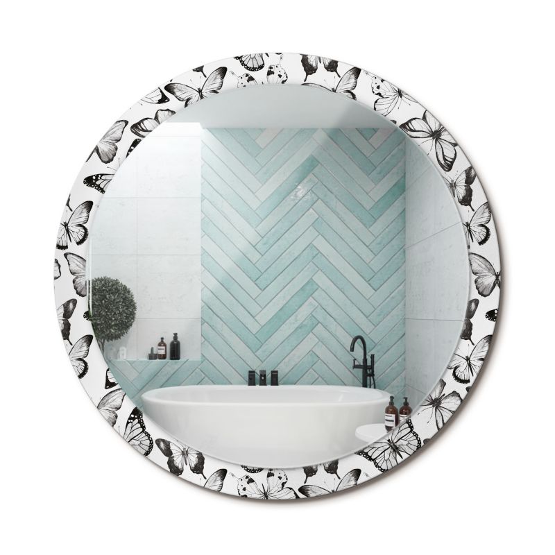 Lustro z Nadrukiem Okrągłe ArtPrintCave 100 cm Motyle z Drukowaną Ramką do Przedpokoju 1 szt.