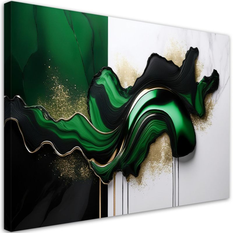 Obraz na płótnie Feeby Zielona Nowoczesna Abstrakcja ze Złotem 90x60cm 1szt