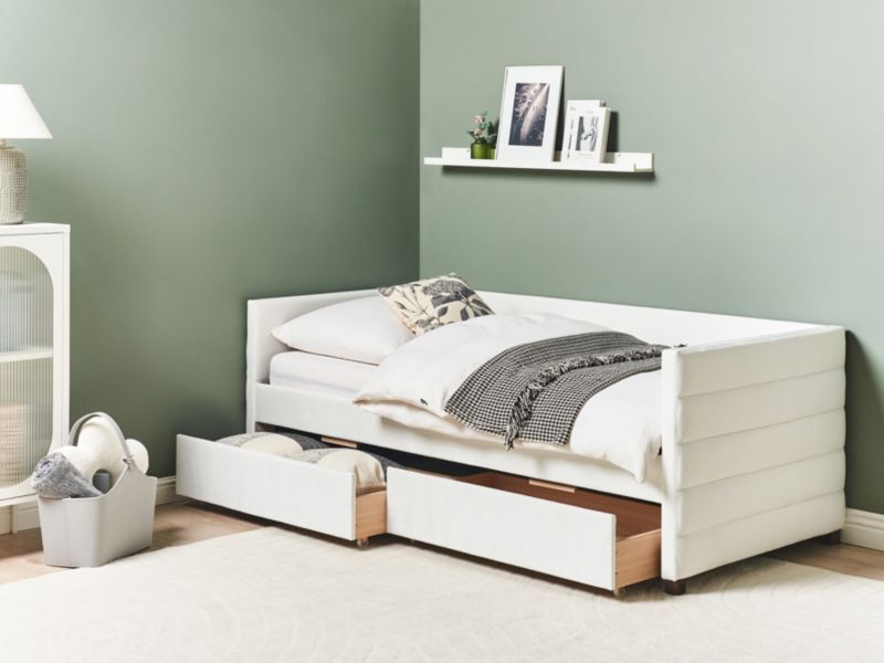 Łóżko dzienne z szufladami Welur Marray 90 x 200 cm Złamana biel 1 szt.