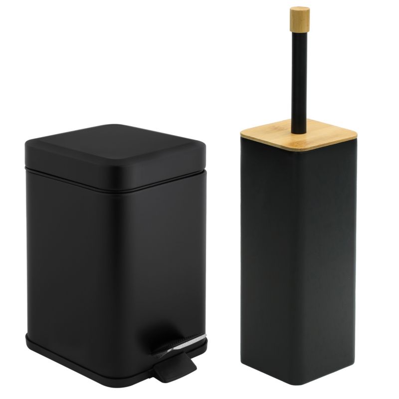 Zestaw łazienkowy MUTI FONTI - Yoka HOME kosz na śmieci z cichym opadem i Szczotka do WC czarny bambus - 1 szt.