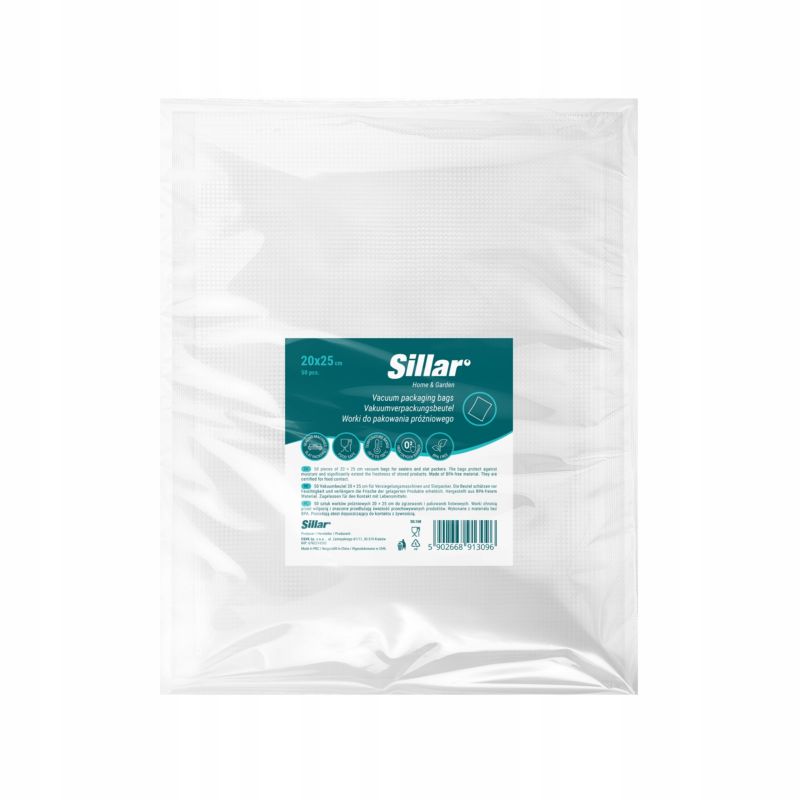 Worki próżniowe, Sillar, do pakowania żywności, zgrzewarek, moletowane, PA/PE, 20x30cm, 50szt
