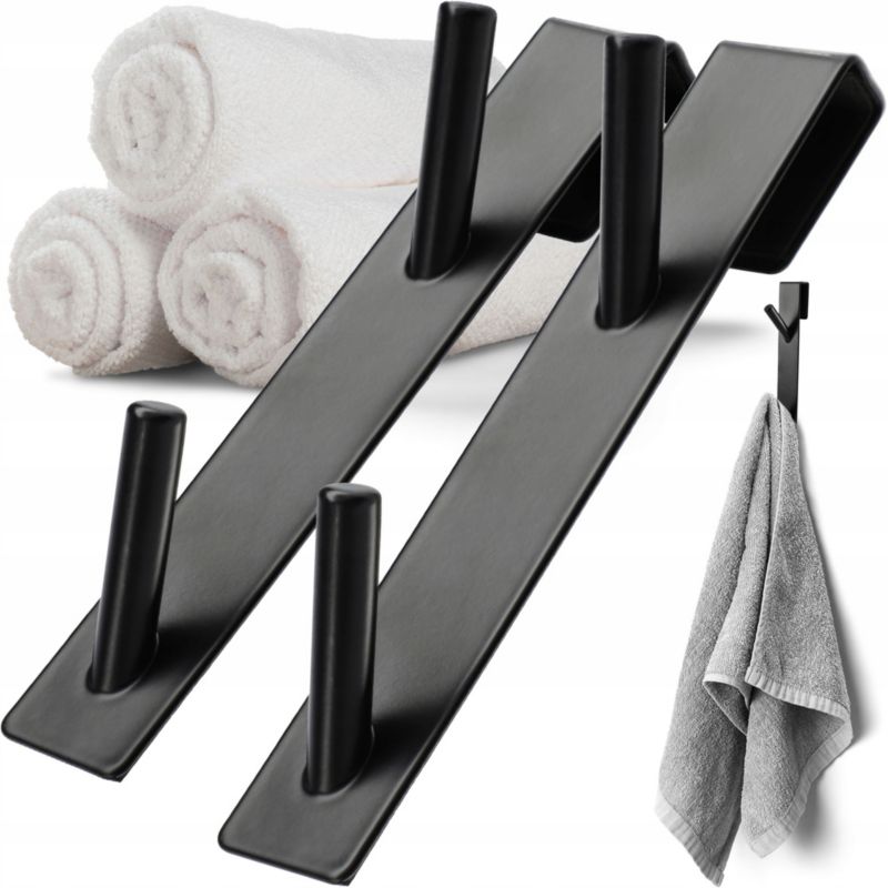 Haczyk KADAX 2x Na Drzwi Wieszak Bez Wiercenia Ręczniki Ubrania Podwójny Czarny 2 szt.