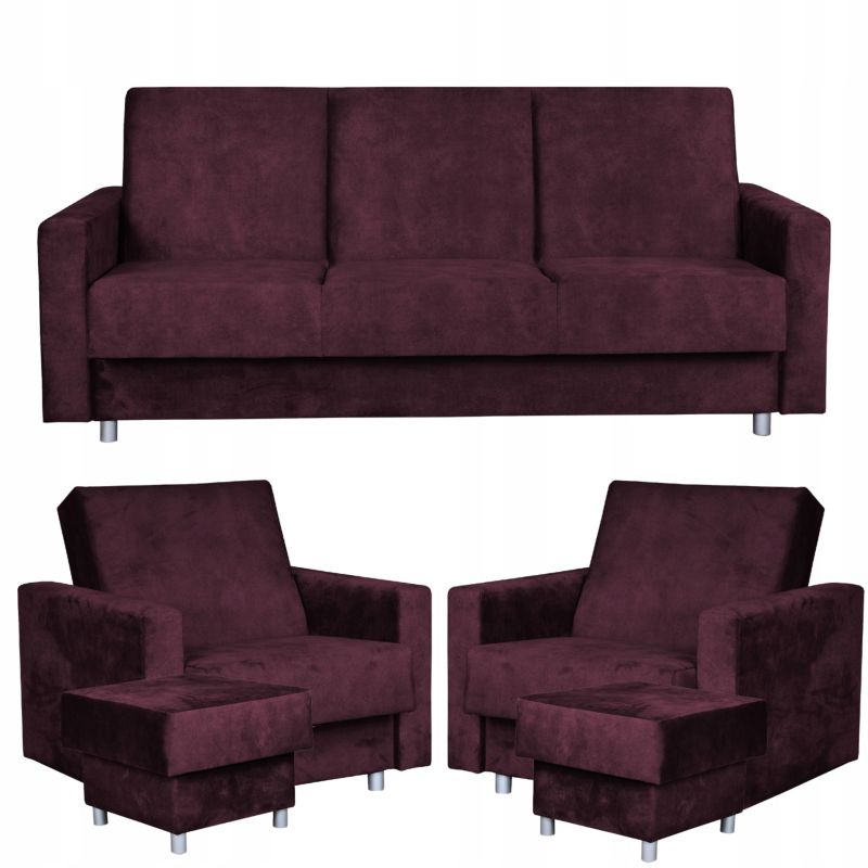 Zestaw mebli do salonu kanapa fotele pufy Family Meble Alicja bordo 1szt