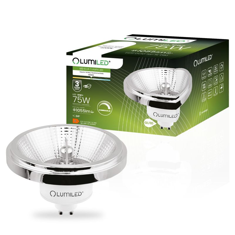 Żarówka LED Lumiled GU10 Reflektor ES111 10W 1055lm 4000K 24st Ściemnialna Srebrna 1 szt.
