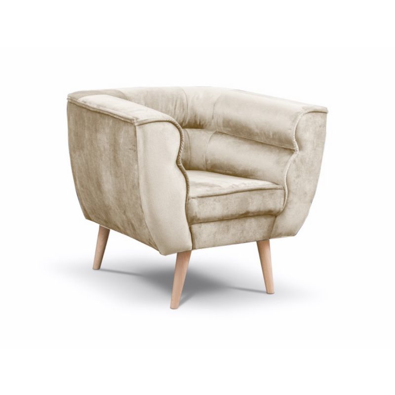 Fotel tapicerowany Bettso Maro na drewnianych nogach w stylu skandynawskim beżowy 1szt.