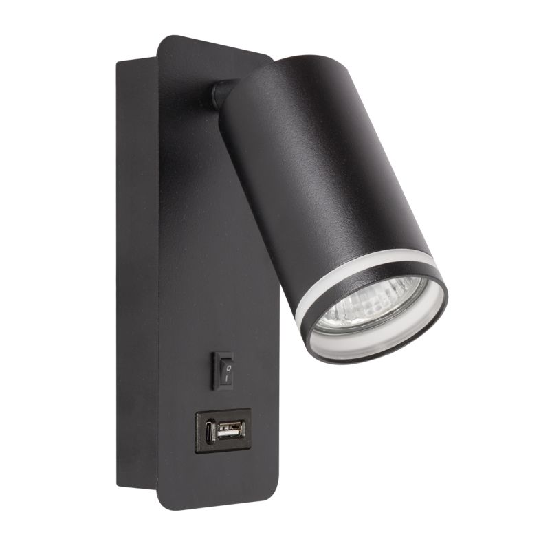 Kinkiet LED MasterLED Ring GU10 IP20 z USB A+C czarny matowy ruchomy 1 szt.