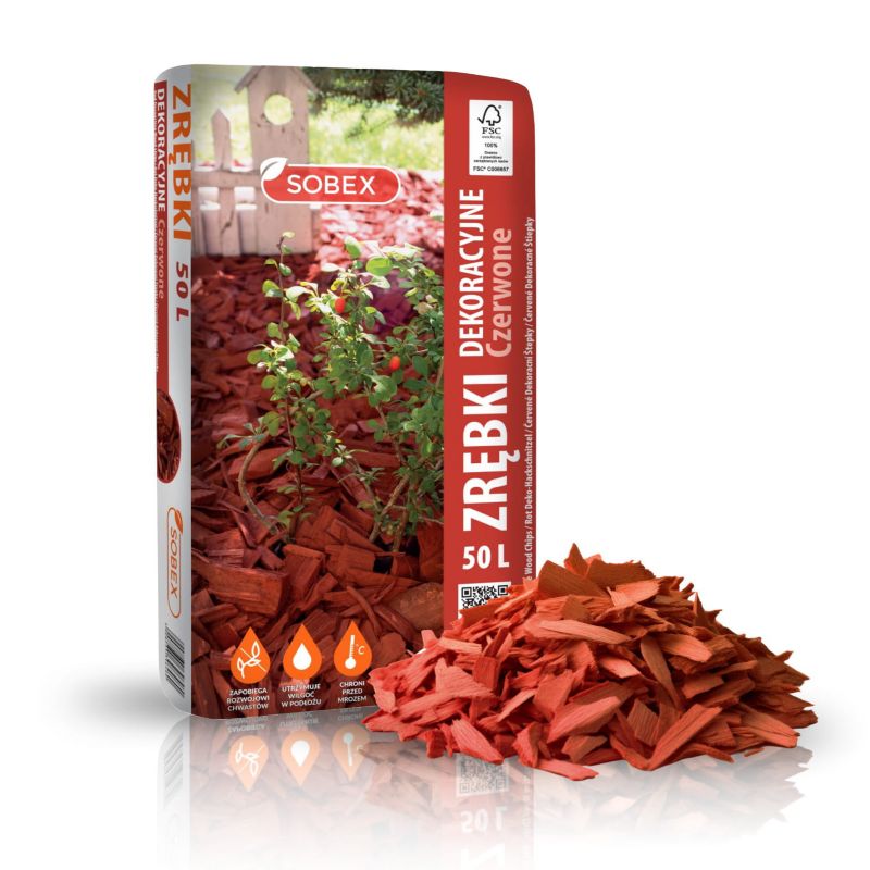 Zrębki dekoracyjne Czerwone 50L, SOBEX, 1 szt.