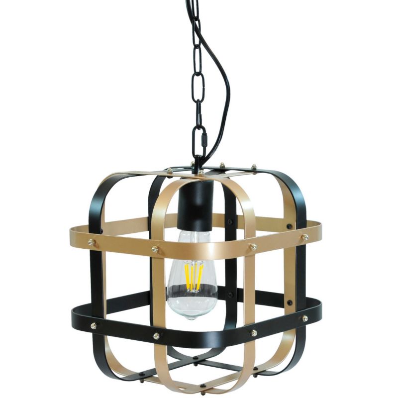 Lampa wisząca Polux Klatka czarno-brązowa jasna wym: 115 x 25 x 25 cm 1xE27 x 1 szt.