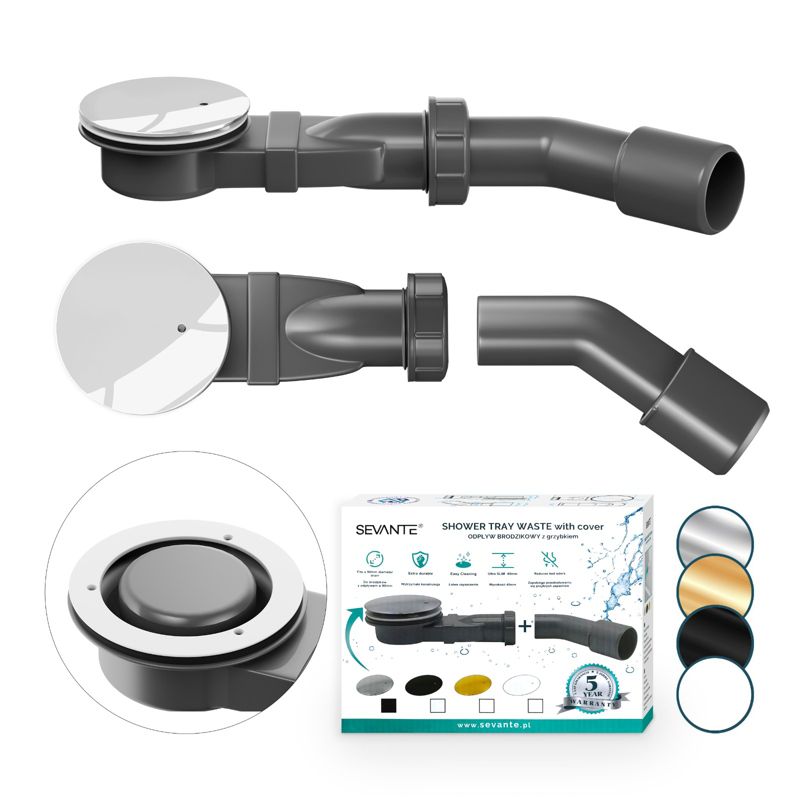 Syfon z odpływem do brodzika niski SEVANTE wys 75mm szer 115mm chrom 1 szt.