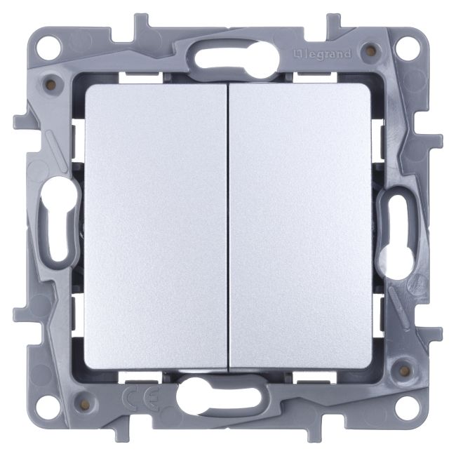 Łącznik świecznikowy/schodowy podwójny Legrand Niloe aluminium