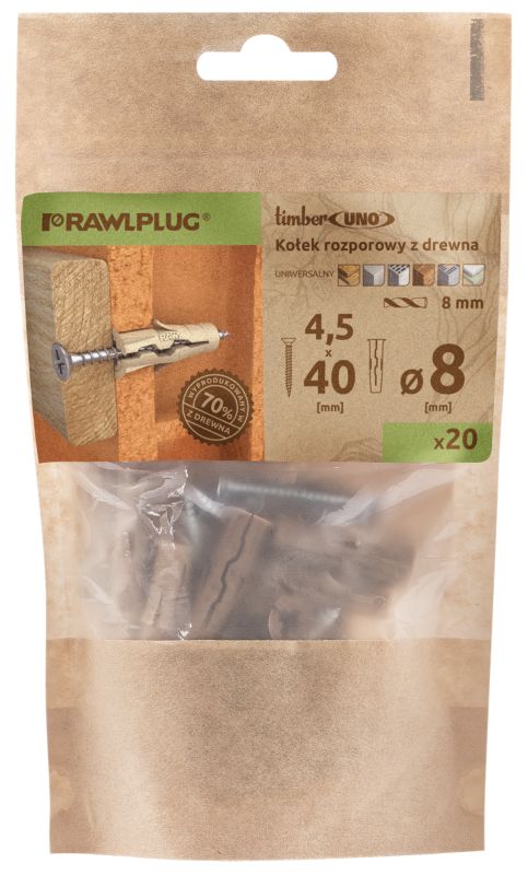 Kołek uniwersalny Rawlplug Timber Uno z wkrętem 8 x 32 mm 20 szt.