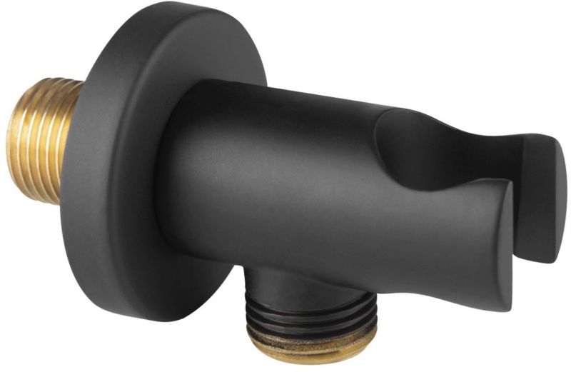 Przyłącze kątowe z uchwytem Ferro czarny mat, mosiądz, 1 szt.