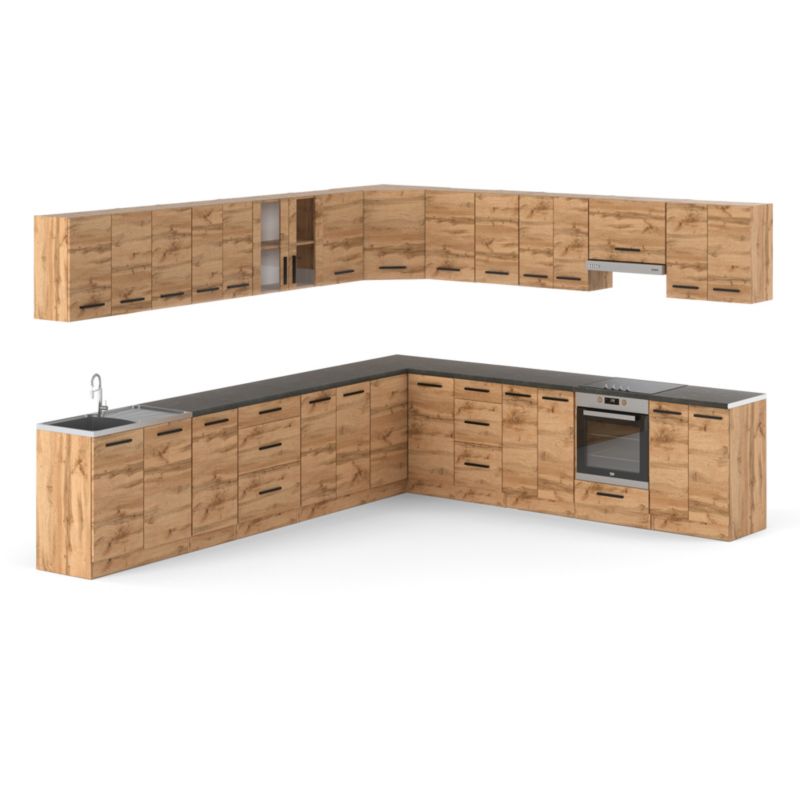 Zestaw Kuchenny Hurtownia-Mebli Z Blatem Kuchnia narożna Rossa 680cm Dąb Wotan Dąb Wotan 680x47x145 cm 1szt.