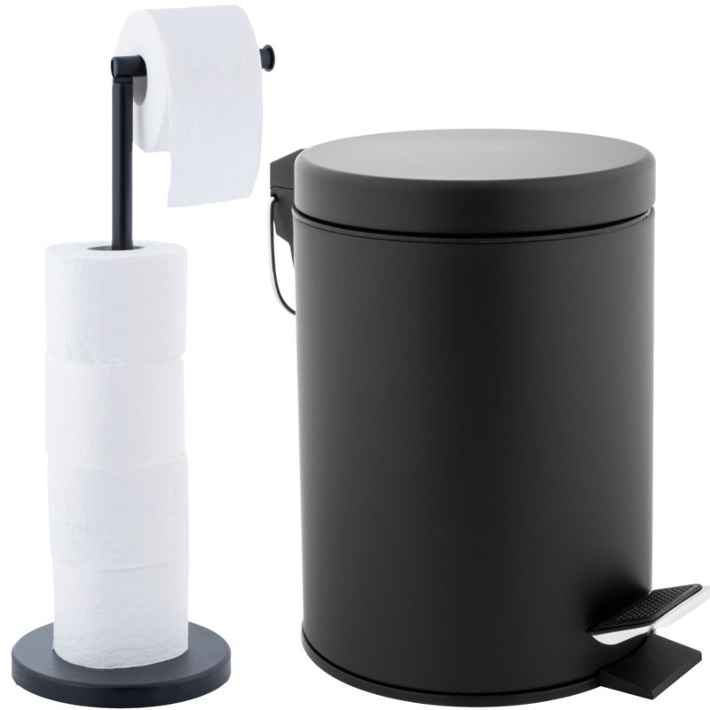 Zestaw łazienkowy LABI-SC SP52 - Yoka Home Kosz na śmieci 3L z wolnym opadem i Stojak na papier toaletowy czarny - 1 szt.
