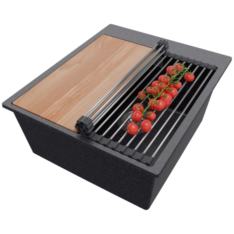 Zlewozmywak Oslo PRIMAGRAN Nablatowy 43x50cm do szafki od 45cm z Syfonem i Dodatkiem Grafitowy 1 szt.