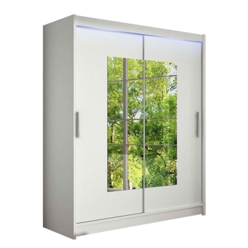 Szafa MIRJAN 24 z drzwiami przesuwnymi Presto III z oświetleniem RGB biały/lustro 1 szt.