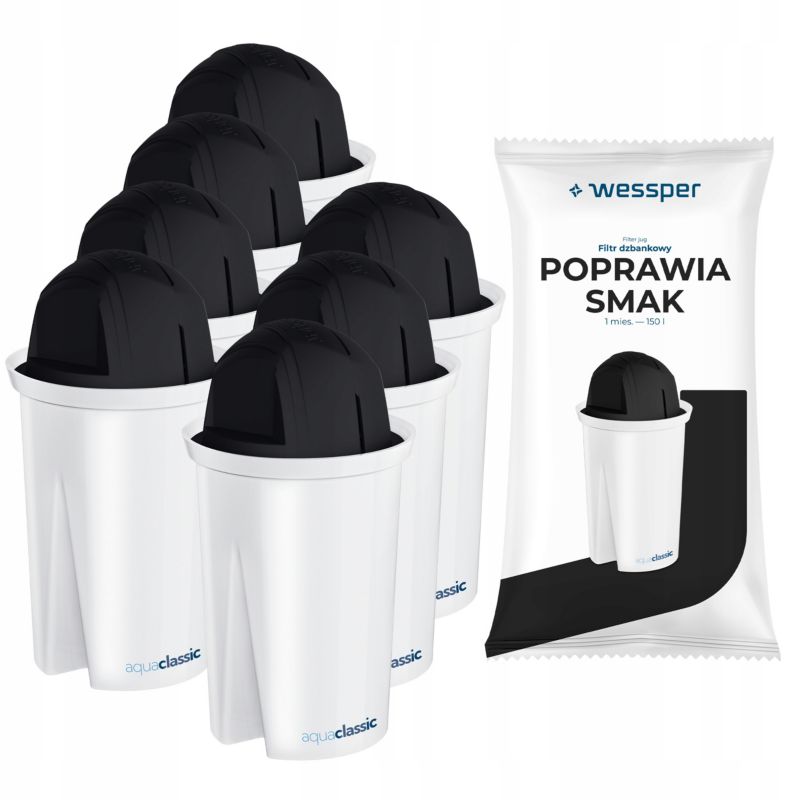 Filtr wody, Wessper, wkład do dzbanków filtrujących, zamiennik Wessper D2 Brita Dafi, Aquaclassic SPORT, 7szt