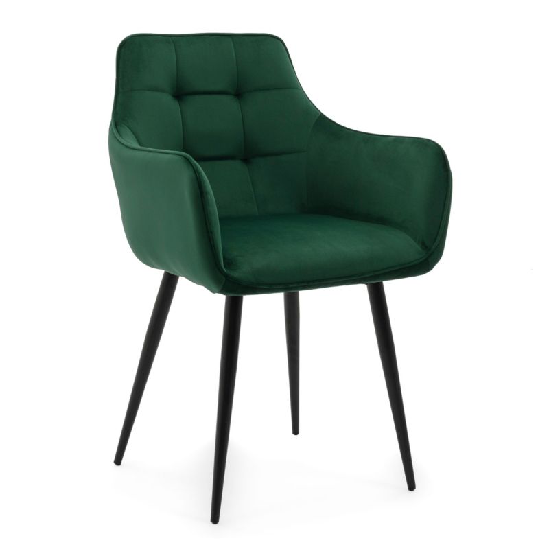 Krzesło tapicerowane New Home GALLO zielone pikowane welurowe bluvel z podłokietnikami 1 szt.