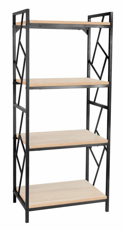 Regał na książki Abano INTESI industrialny dąb naturalny czarny nowoczesny 60 cm do salonu 1 szt.
