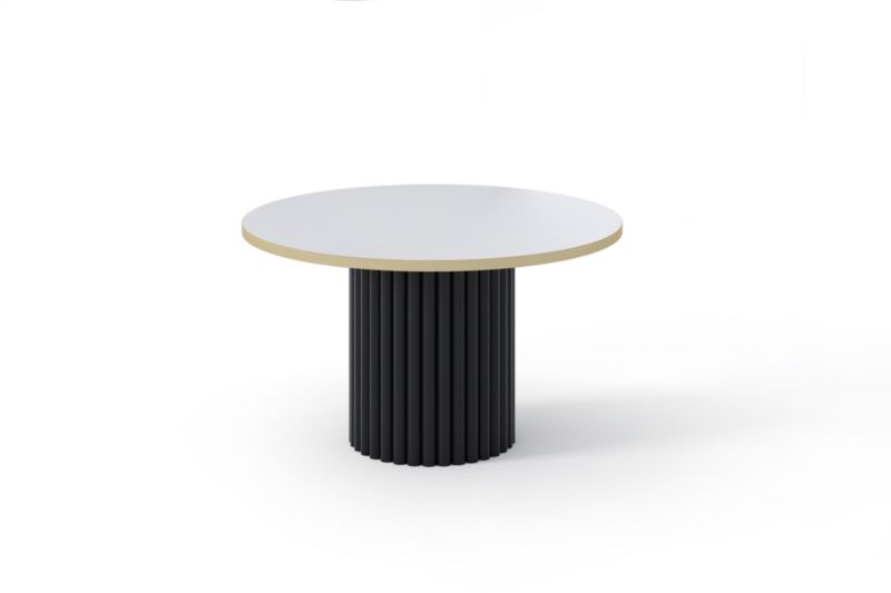 Stolik kawowy Bettso Virelo Gold nowoczesny na czarnym stelażu z ryflowaną podstawą i złotym obrzeżem biały 1szt.