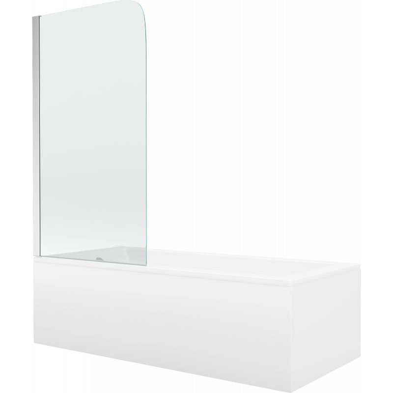 Wanna prostokątna Mexen Cubik 150 x 70 cm z obudową i parawanem 1-skrzydłowym 70 cm transparent chrom 1 szt.