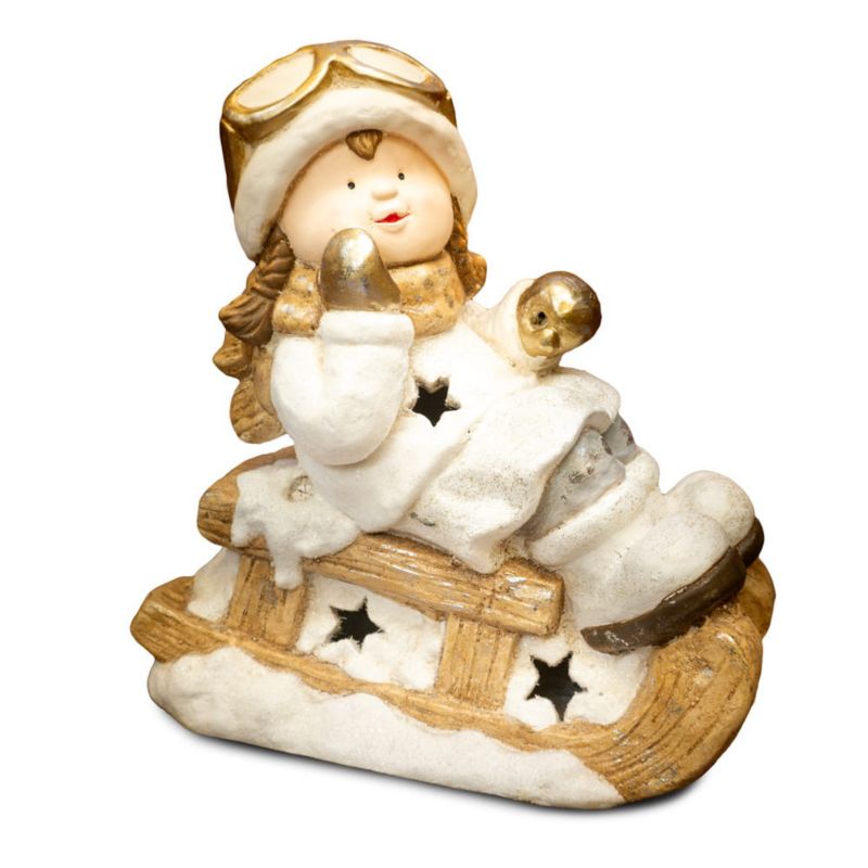 Figurka dekoracyjna dziewczynka na sankach, Solis Decor by Aleksandra Sobota, 39 cm, 1 szt.