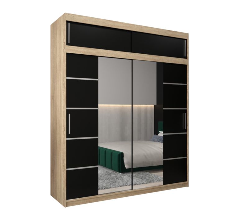 Szafa przesuwna Abiks Verona 4 200 sonoma + czarny z nadstawką 1 szt.