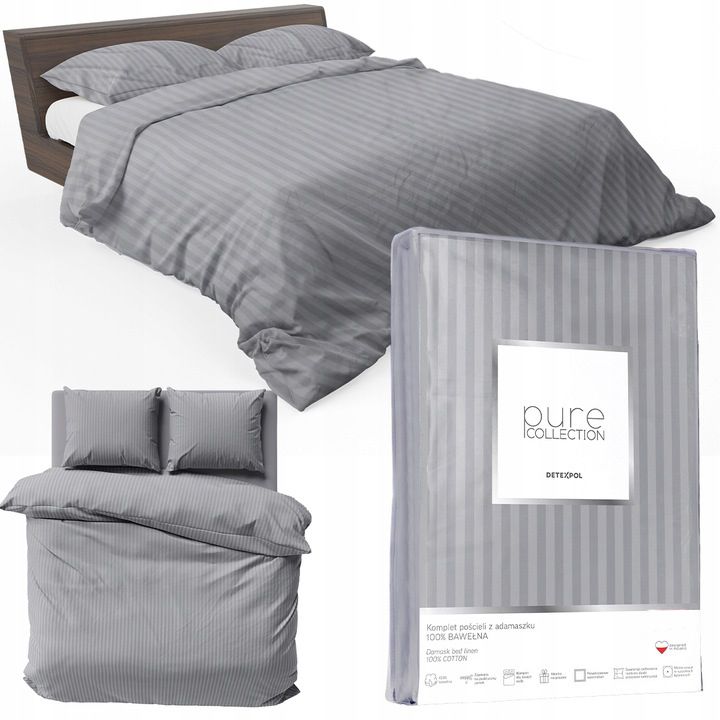 Pościel Detexpol Pure 180x200cm + 2x poszewka 70x80cm bawełna szara 1 kpl.