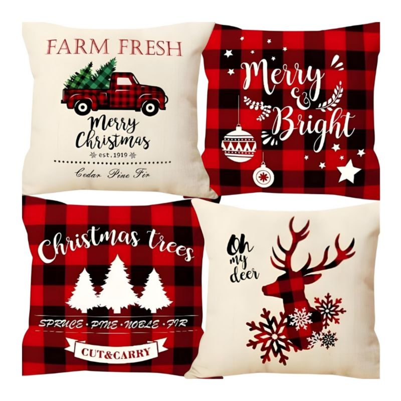 Zestaw Poszewek Dekoracyjnych Zolta Bawełniane Świąteczne Z Zamkiem 44X44 Cm 4 Szt.