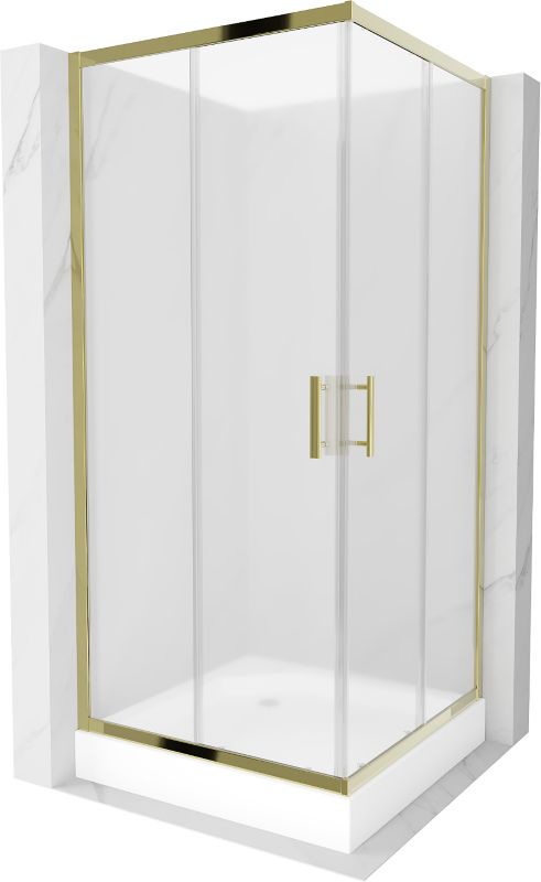 Kabina prysznicowa Mexen Rio kwadratowa 90 x 90 cm szron złota + brodzik Rio biały