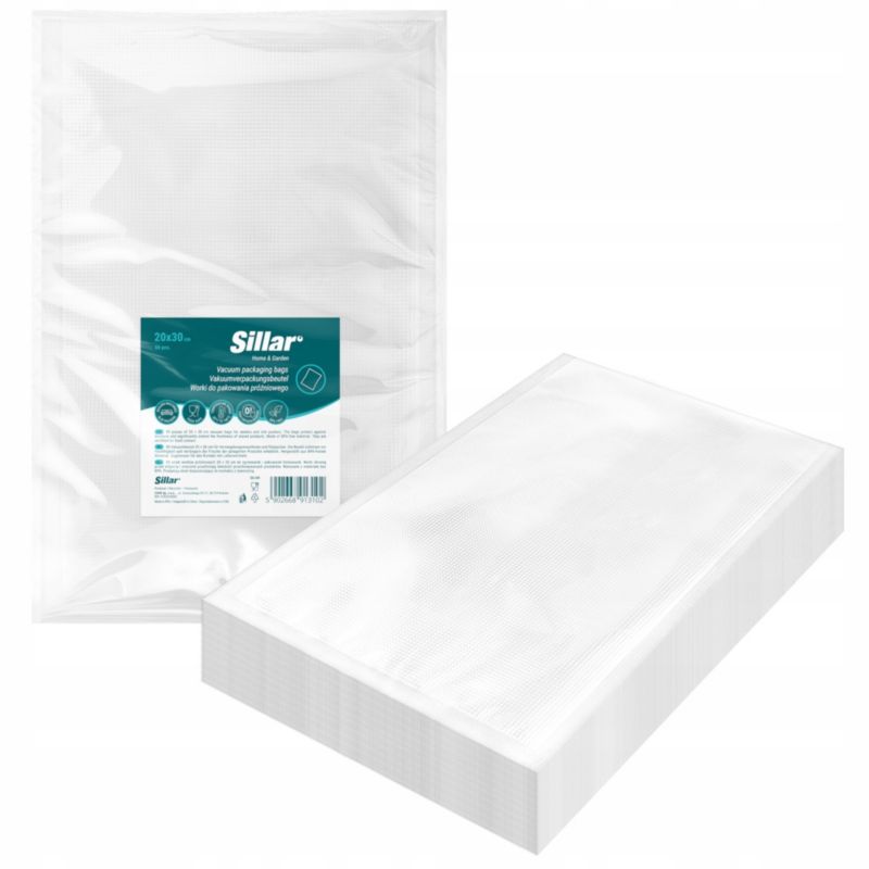 Worki próżniowe, Sillar, do pakowania żywności, zgrzewarek, moletowane, PA/PE, 20x30cm, 50szt