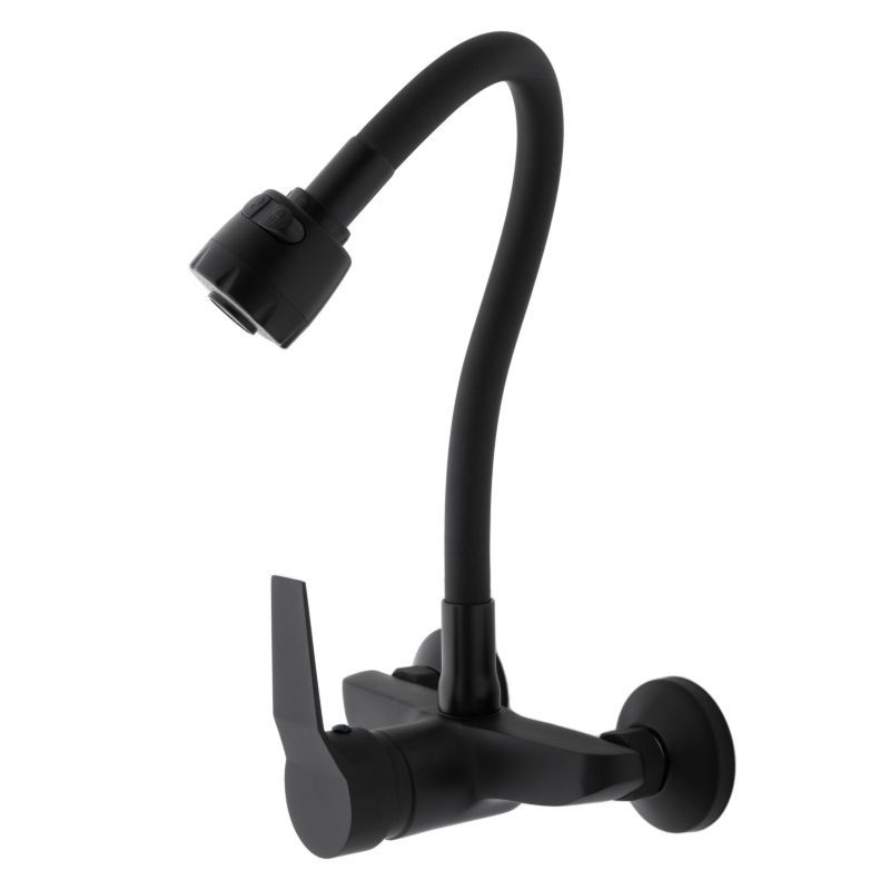 Bateria kuchenna YOKA ścienna elastyczna wylewka kran czarna 1 szt.