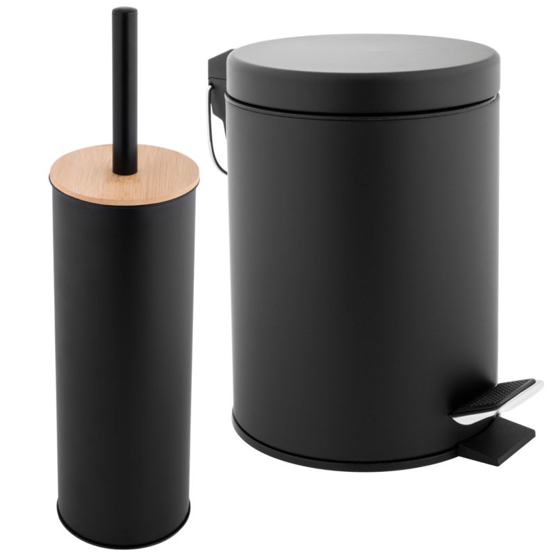 Zestaw łazienkowy LABI TANGO - YOKA HOME Kosz na śmieci i Szczotka do WC czarny - 1