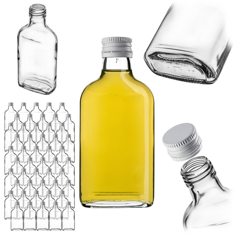 Butelka KADAX Szklana Piersiówka 200 ml Z Biała Zakrętką 50 szt.