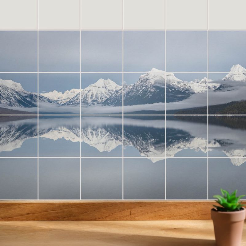 Samoprzylepna naklejka na kafle Wallfluent 20x20 cm Górski krajobraz z odbiciem wodoodporne 24 szt.