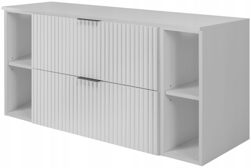 Szafka łazienkowa Furnidea 120 cm wisząca biała z blatem i regałami białymi Flow 1 szt.