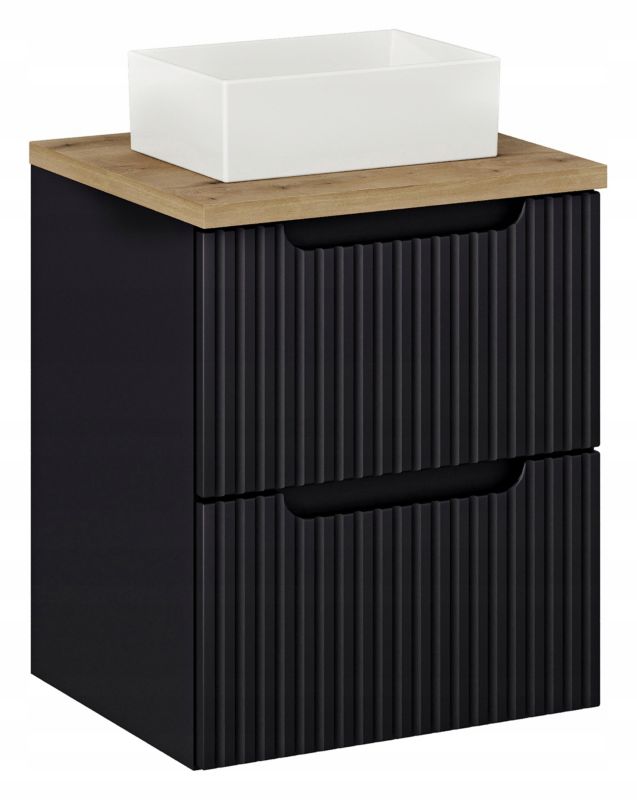 Szafka pod Umywalkę łazienkowa 50 cm Wisząca z Blatem Dąb Nova Black Czarna z Umywalką Furnidea 1 szt.