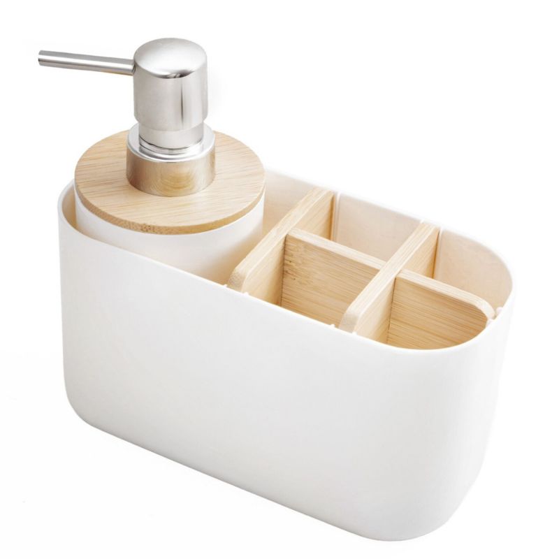 Zestaw łazienkowy NAVANI Yoka Home biały bambus kubek na szczoteczki i dozownik na mydło w płynie -1 szt.