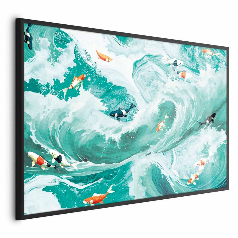 Plakat Artgeist Ryby i fale 90x60 cm z ramą czarną 1 szt