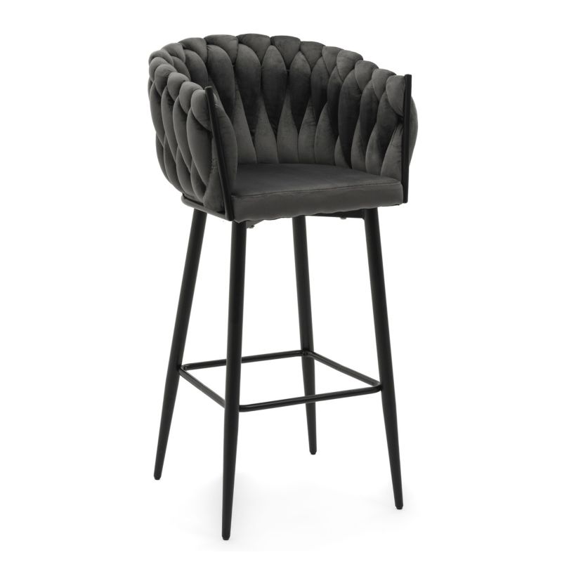 Hoker barowy tapicerowany New Home LATINA szary welurowy pleciony z podłokietnikami 1 szt.