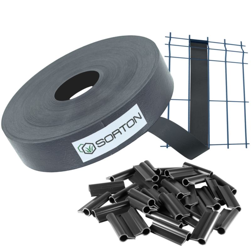 Taśma Ogrodzeniowa SORTON 4,6 cm x 70m RAL7015 grafit 100 klipsów 1 szt.