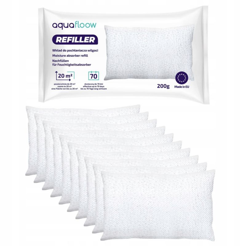 Wkład do pochłaniaczy wilgoci, AquaFloow, osuszacz powietrza, uniwersalny, do wilgotnych pomieszczeń, 200g, 10szt