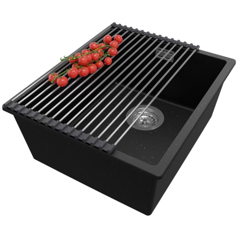 Zlewozmywak Londyn Slim PRIMAGRAN Nablatowy 41x47cm do szafki od 45cm z Syfonem i Dodatkiem Czarny Metalik 1 szt.